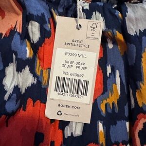 NWT Boden Tiered Poplin Midi Skirt Abstract Poppy size 4